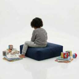 Navy Blue Velvet Bean Bag Floor Cushion Square Ottoman Pouf - 60cm - thumbnail 1