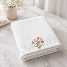 Tulip Flower Embroidered Facecloths, Hand Towels, Bath Towels & Sheets - Comes With A Gift Bag - thumbnail 2