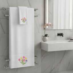 Tulip Flower Embroidered Facecloths, Hand Towels, Bath Towels & Sheets - Comes With A Gift Bag - thumbnail 1