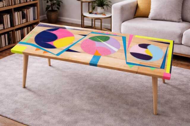 Handmade Colorful Resin Center Table Modern Abstract Wood Accent - image 1
