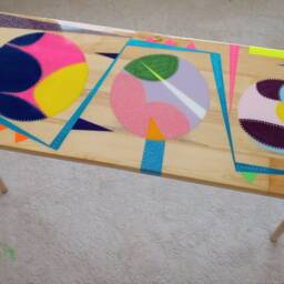 Handmade Colorful Resin Center Table Modern Abstract Wood Accent - thumbnail 2