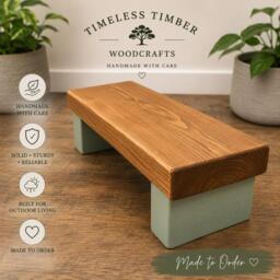 Chunky Wooden Step Stool - Plant Stand Rustic Decor Riser Coffee Station Shelf Bathroom Vanity Display UK