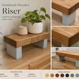Chunky Wooden Step Stool - Plant Stand Rustic Decor Riser Coffee Station Shelf Bathroom Vanity Display UK - thumbnail 3