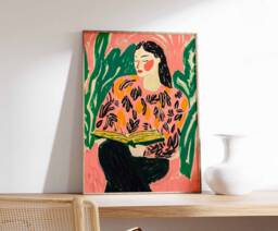 Book Art, Reading Poster, Retro Woman Print, Library Vintage Lovers Gift, Boho Wall Antique Art - thumbnail 1