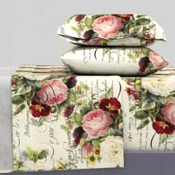Vintage Roses Sheets - Rosey Document By Peagreengirl Shabby Chic Victorian Romantic Cotton Sateen Sheet Set Bedding Spoonflower