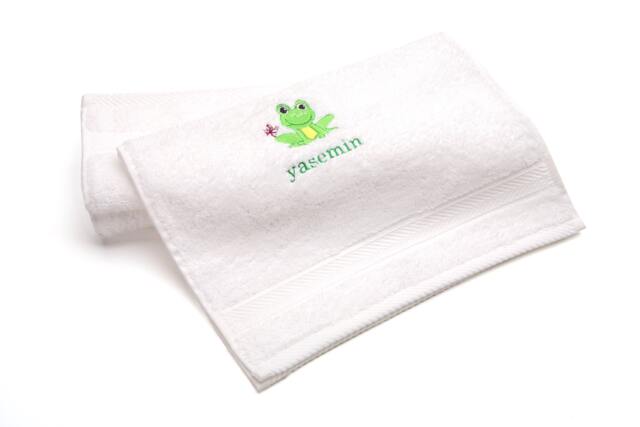 Personalized Kids Towel Embroidered Frog Design, Turkish Cotton - image 1