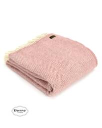 Pink Herringbone Wool Blanket - 100% Pure & Throws Made in England Housewarming Gift - thumbnail 1