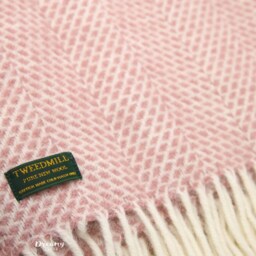 Pink Herringbone Wool Blanket - 100% Pure & Throws Made in England Housewarming Gift - thumbnail 3