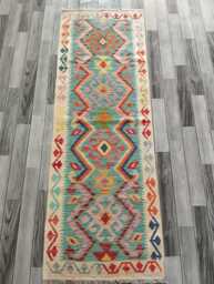 Kilim Runner Tribal, Handmade Artisan Afghan Turkish Persian Qashqai Navajo Bohemian Natural Wool Flatweave Rug 205x70 cm - thumbnail 1