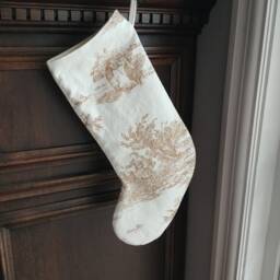 Brown & White Toile Christmas Stocking, Farmhouse Holiday Decor - thumbnail 4