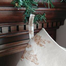 Brown & White Toile Christmas Stocking, Farmhouse Holiday Decor - thumbnail 2