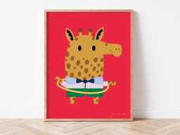 Animals Having Fun Hoopla Giraffe Colorful Nursery Print/Kids Room Wall Art Digital Download Baby Shower Gift - thumbnail 1