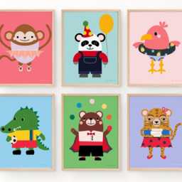 Animals Having Fun Hoopla Giraffe Colorful Nursery Print/Kids Room Wall Art Digital Download Baby Shower Gift - thumbnail 4