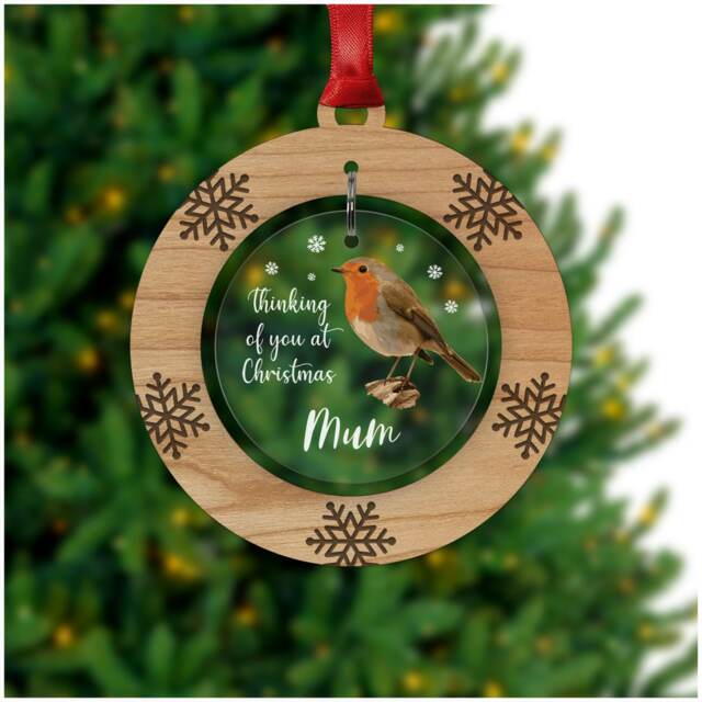 Christmas Robin Decoration Bauble - Personalised Memorial Tree in Memory Ornament Mum With Red Bag - image 1