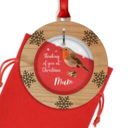 Christmas Robin Decoration Bauble - Personalised Memorial Tree in Memory Ornament Mum With Red Bag - thumbnail 3
