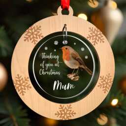 Christmas Robin Decoration Bauble - Personalised Remembrance Tree Ornament With Red Bag - thumbnail 2
