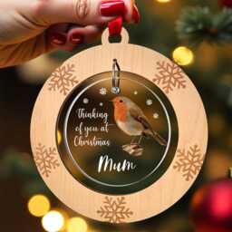 Christmas Robin Decoration Bauble - Personalised Remembrance Tree Ornament With Red Bag - thumbnail 1