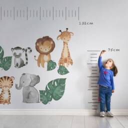 Watercolor Safari Animals Wall Decal Tropical Monstera Leaf Design - thumbnail 3