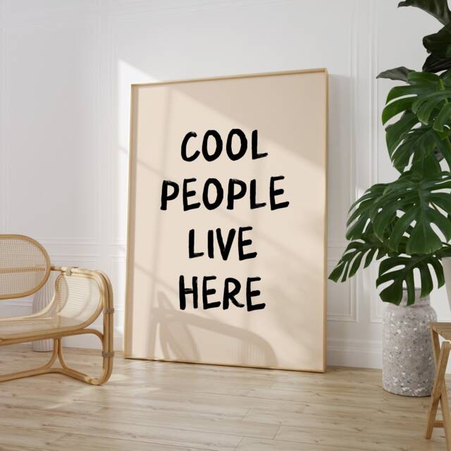 Cool People Live Here Print - Hallway Typography Welcome Posters Funny Wall Decor Retro Neutral Art - image 1