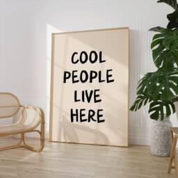 Cool People Live Here Print - Hallway Typography Welcome Posters Funny Wall Decor Retro Neutral Art - thumbnail 1