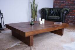 Hand-Crafted Chunky Oak Coffee Table - Walnut Finish, Farmhouse/Rustic Style