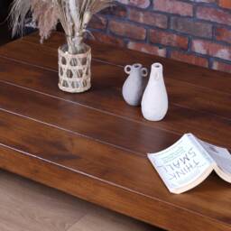 Hand-Crafted Chunky Oak Coffee Table - Walnut Finish, Farmhouse/Rustic Style - thumbnail 4
