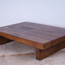 Hand-Crafted Chunky Oak Coffee Table - Walnut Finish, Farmhouse/Rustic Style - thumbnail 2
