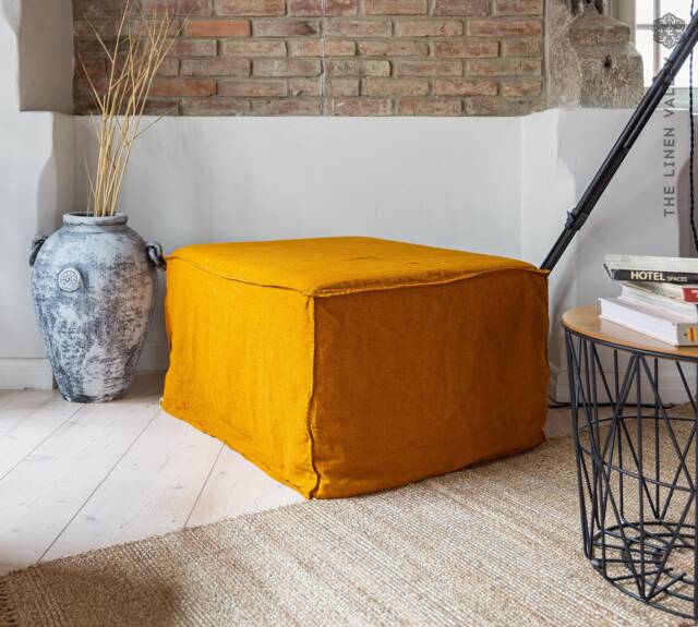 Linen Ottoman Slipcover - Custom Square Pouf Cover Without The Bottom Natural Foot Stool Case Eco-Friendly For Home - image 1