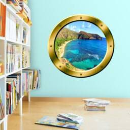 Fake Window 3D Ocean View Wall Decal Sea Porthole Peel & Stick Decor Vwaq Gp18 - thumbnail 1