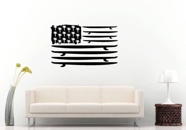 United States Usa Flag Surf Boards Palm Trees Ocean Sea Nautical Room Wall Sticker Decal Vinyl Mural Decor Art L2357 - image 1