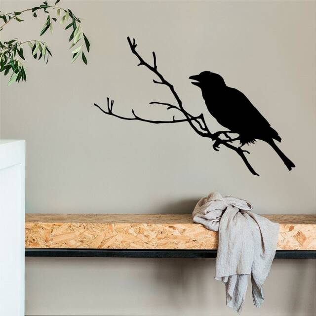 Black Bird On A Branch Vinyl Wall Art, Decal, Sticker, Transfer, Mural, Decor, Rent Friendly, Interior, Exterior, Full - 0283 - image 1