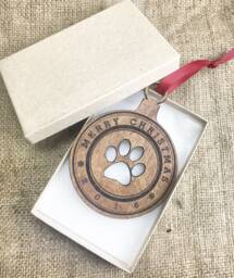 Pet Lover Gifts - Christmas Ornaments For Pets Paw Print Dog Cat Holiday Decorations Stocking Stuffer Secret Santa Annual Ornament