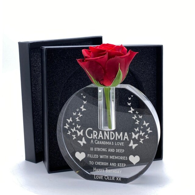 Personalised Grandma Gift Crystal Glass Flower Vase With Engraving Boxed - image 1