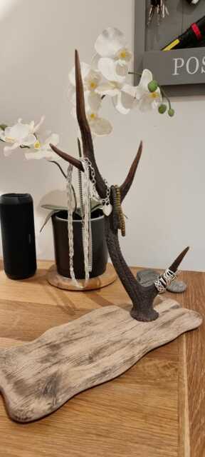 Solid Oak & Real Sika Deer Antler Jewellery Stand Natural Bare Wood Base .handmade - image 1