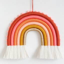 Large Macrame Rainbow Wall Hanging Pink Coral & Gold Nursery Decor - thumbnail 4