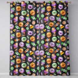 Halloween Donuts Candy Eyeball Ice Cream Seamless Pattern Dark Grey Background Readymade Eyelet Ring Top Thermal 100% Blackout Curtains - thumbnail 2