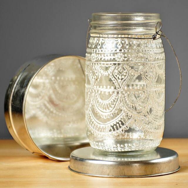 Hand Painted Mason Jar Lantern Boho Wedding Centerpiece - image 1