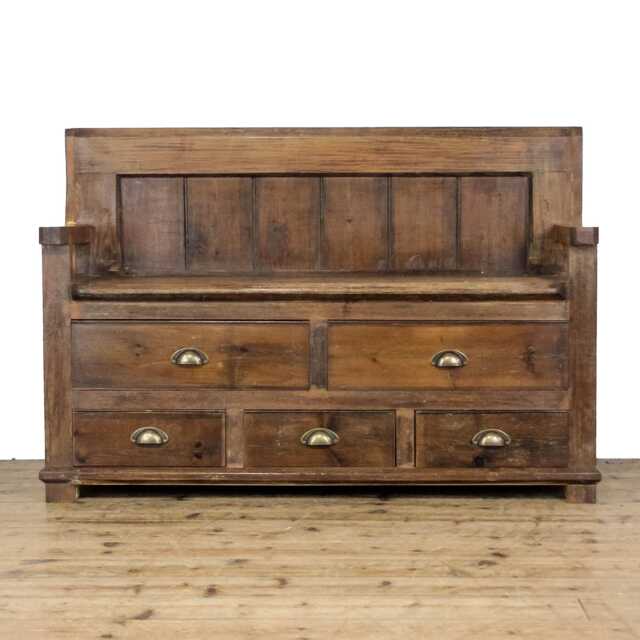 Rustic Pine Settle Bench With Drawers - Furniture - M-6682 - image 1