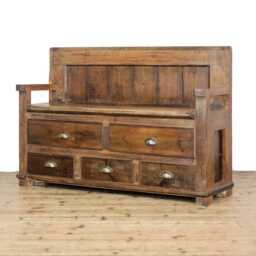 Rustic Pine Settle Bench With Drawers - Furniture - M-6682 - thumbnail 3
