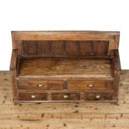 Rustic Pine Settle Bench With Drawers - Furniture - M-6682 - thumbnail 2