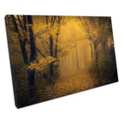 Enchanting Misty Yellow Forest Fantasy Wall Art Print Ready To Hang Home Office Decor - thumbnail 1