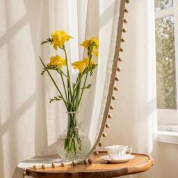 A Pair Of Linen/Cotton Blend Sheer Curtains With Bead Trim On Leading Edge, Living Room Curtains, Caf?? Curtains, Privacy Curtains, Custom Made - thumbnail 3