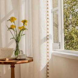 A Pair Of Linen/Cotton Blend Sheer Curtains With Bead Trim On Leading Edge, Living Room Curtains, Caf?? Curtains, Privacy Curtains, Custom Made - thumbnail 2