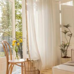 A Pair Of Linen/Cotton Blend Sheer Curtains With Bead Trim On Leading Edge, Living Room Curtains, Caf?? Curtains, Privacy Curtains, Custom Made - thumbnail 4