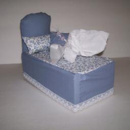Bed Shaped , Tissue Box Cover Two Mini Pillows Blue Floral Novelty Fabric Craft Home Decor Unique Design - thumbnail 2