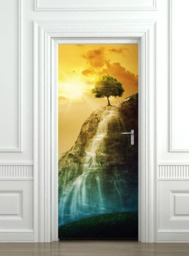 Mountain Wall Decal, Nature Sunset Door Sticker, Tree Wallpaper, Covering, Decor Mural, Bedroom Living Room Home - thumbnail 2