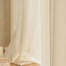 Linen Texture Sheer Curtain Farmhouse Plaid Rod Pocket Drapes - thumbnail 1