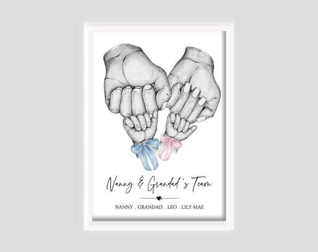 Personalised Grandparent Fists Team Print Gift - Up To 4 Children Unframed - image 1