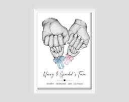 Personalised Grandparent Fists Team Print Gift - Up To 4 Children Unframed - thumbnail 1