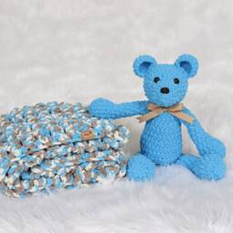 Teddy Bear & Blanket Set, Baby Rattle Stroller Blanket, Nursery Toy, Shower Gift Toddler Gifts - thumbnail 4